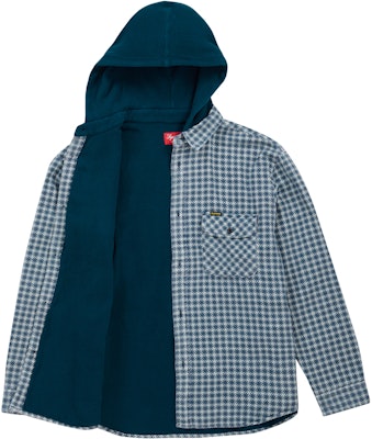 Supreme Houndstooth Flannel Hooded Shirt Light Navy - Novelship
