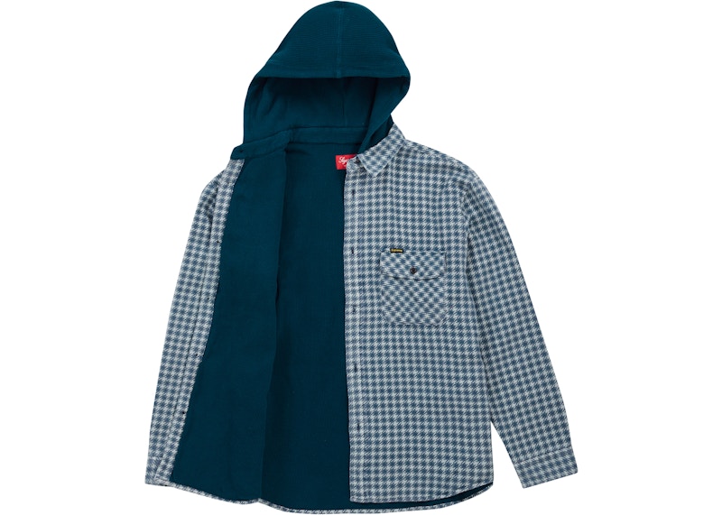 Supreme Houndstooth Flannel Hooded Shirt Light Navy 圖 2