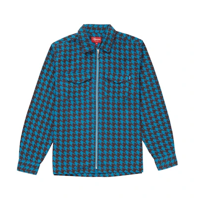 Supreme Houndstooth Flannel Zip Up Shirt Blue