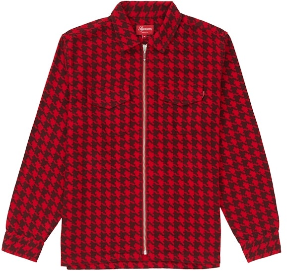 supreme-houndstooth-flannel-zip-up-shirt-red