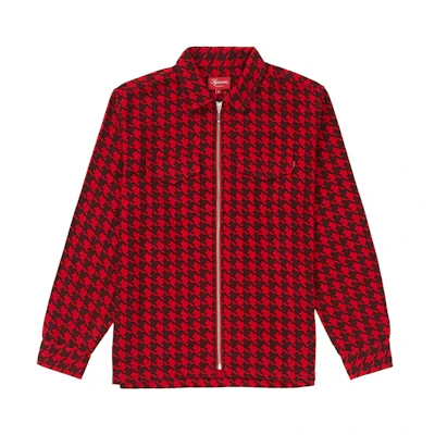 Supreme Houndstooth Flannel Zip Up Shirt Red