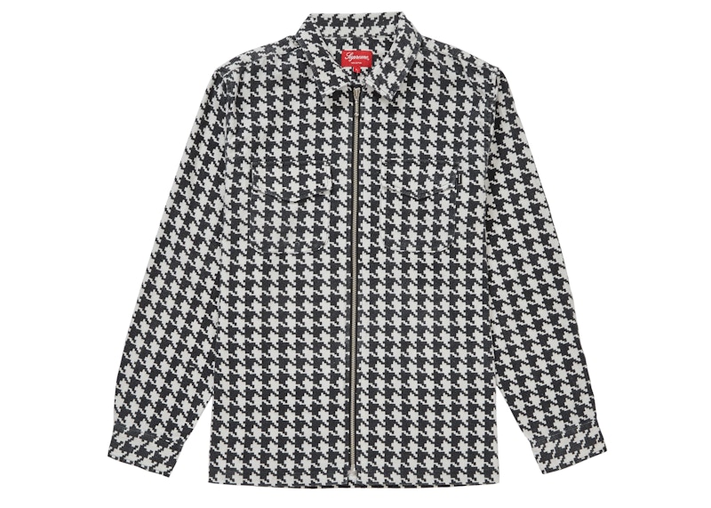 Buy Supreme Camisa Blanca de Franela con Cremallera y Estampado Houndstooth