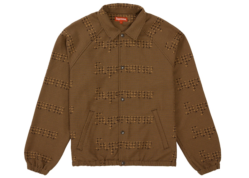 Supreme Houndstooth Logos Snap Front Jacket Brown