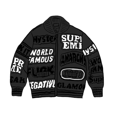 Supreme HYSTERIC GLAMOUR Logos Zip Up Sweater Black