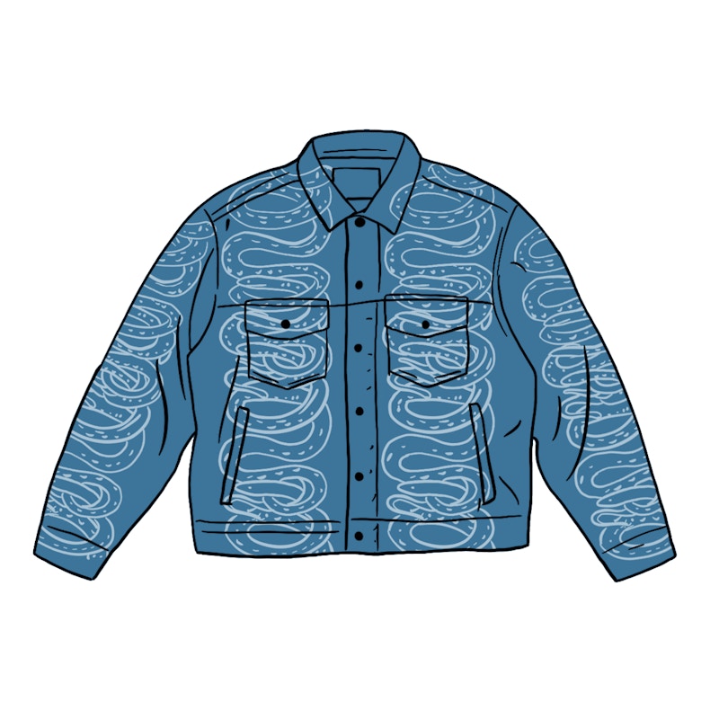 Supreme ヒステリックグラマー　デニムジャケット スネークループ　ブルー Supreme HYSTERIC GLAMOUR Snake Denim Trucker Jacket Gジャン
