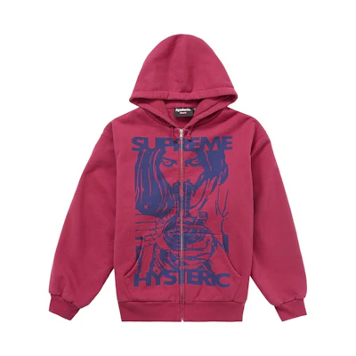 Supreme Hysteric Glamour Thermal Lined Zip Up Hooded Sweatshirt Washed Red