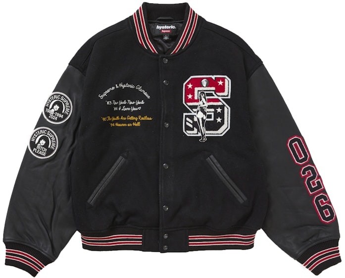 supreme-hysteric-glamour-varsity-jacket-black