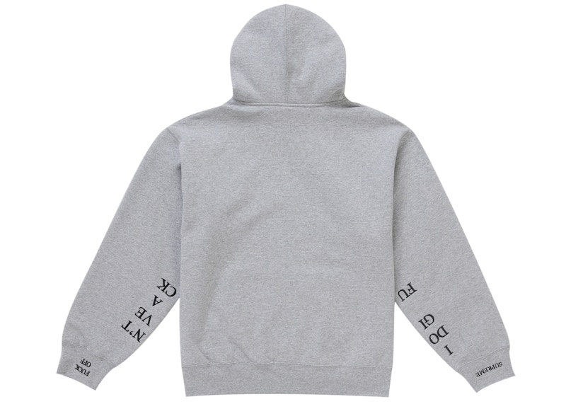 Order 슈프림 IDGAF 지퍼 후드 스웻셔츠 헤더 그레이
