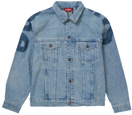 Supreme Inset Logo Denim Trucker Jacket Washed Blue Buy Supreme Inset Logo Denim Trucker Jacket Washed Blue