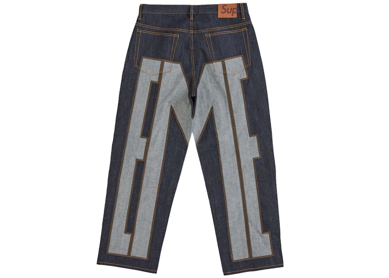 Order Supreme 拼字宽松牛仔裤 深靛蓝