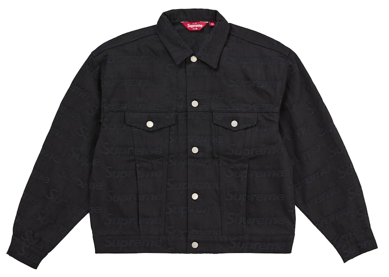 Supreme Jacquard Logos Denim Trucker Jacket Black