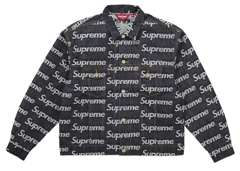 Supreme Jacquard Logos Denim Trucker Jacket Rigid Indigo