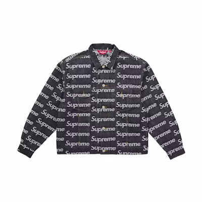 Supreme Jacquard Logos Denim Trucker Jacket Rigid Indigo
