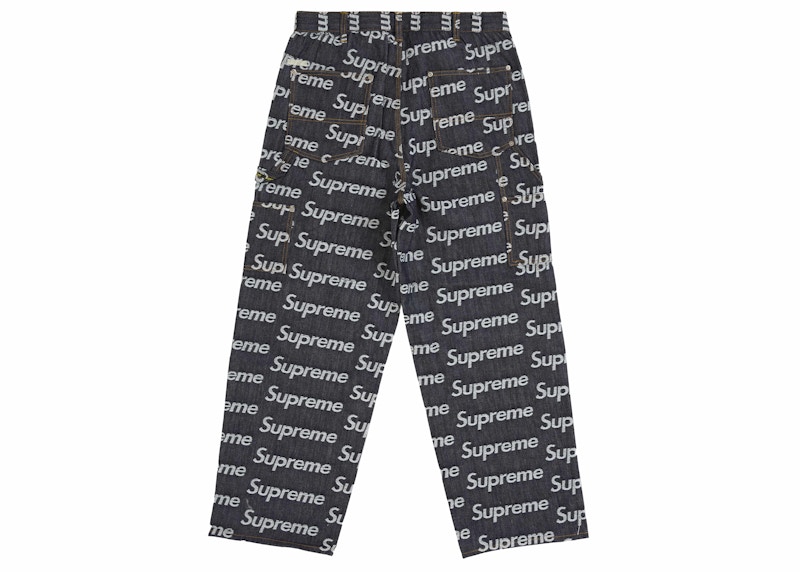 Order 슈프림 자카드 로고 더블 니 데님 페인터 진 리지드 인디고