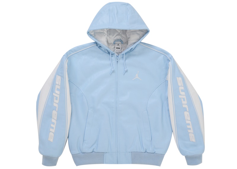 Supreme Jordan Hooded Leather Jacket (SS26) Blue