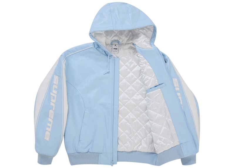 Order Jaket Kulit Berkerudung Supreme Jordan (SS26) Biru