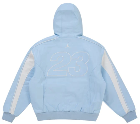 Jaket Kulit Berkerudung Supreme Jordan (SS26) Biru Lookbook Jaket Kulit Berkerudung Supreme Jordan (SS26) Biru