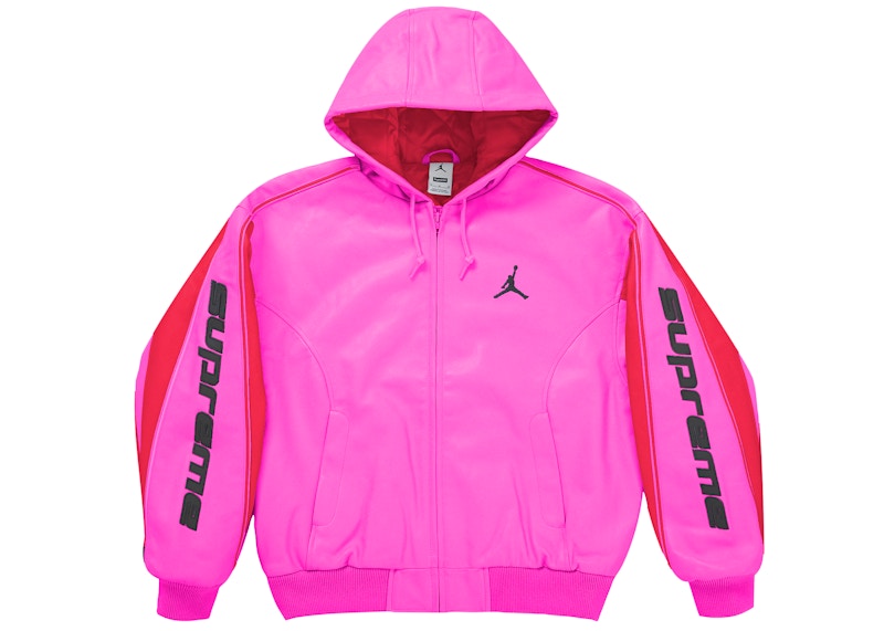 Supreme Jordan Hooded Leather Jacket (SS26) Pink