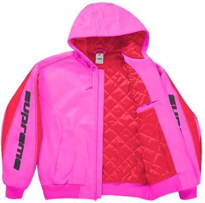 Supreme Jordan Jaket Kulit Bertudung (SS26) Merah Jambu Order Supreme Jordan Jaket Kulit Bertudung (SS26) Merah Jambu