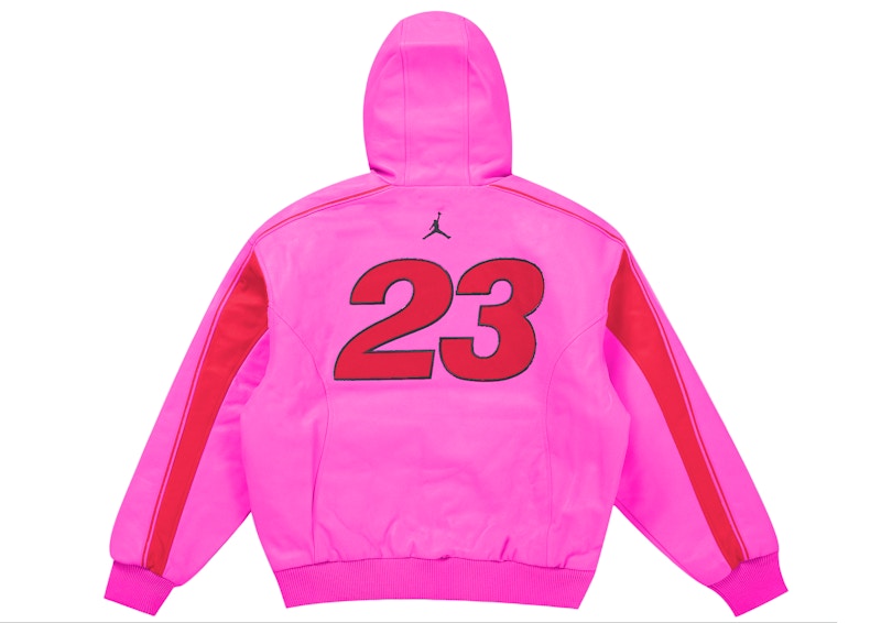 Lookbook Supreme Jordan Jaket Kulit Bertudung (SS26) Merah Jambu