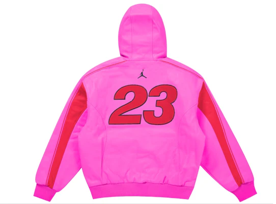 Supreme Jordan Jaket Kulit Bertudung (SS26) Merah Jambu Lookbook Supreme Jordan Jaket Kulit Bertudung (SS26) Merah Jambu