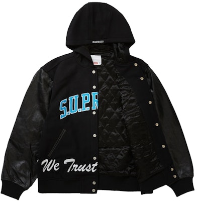 Chaqueta Varsity Negra con Capucha Supreme King Order Chaqueta Varsity Negra con Capucha Supreme King