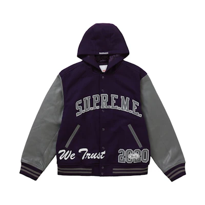 Supreme King Hooded Varsity Jacket Purple