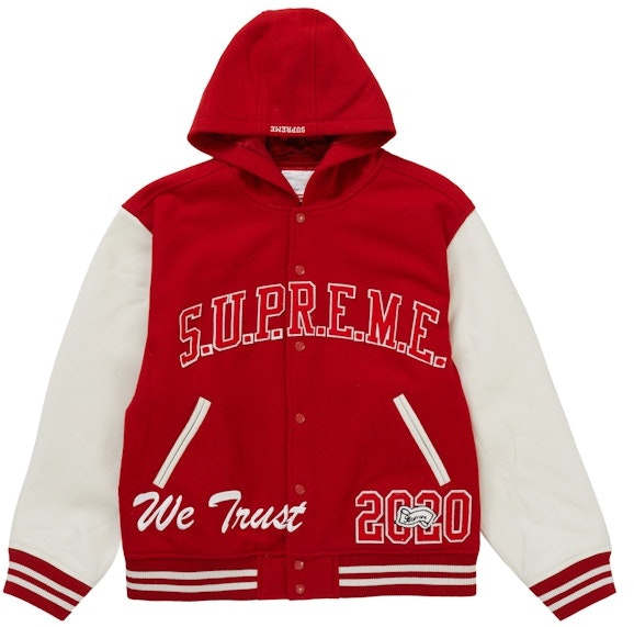 supreme-king-hooded-varsity-jacket-red