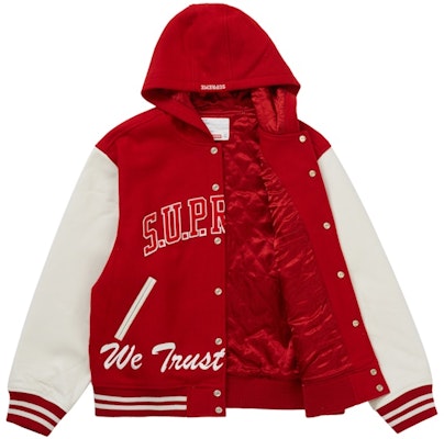 Supreme King Hooded Varsity Jacket Red Order Supreme King Hooded Varsity Jacket Red