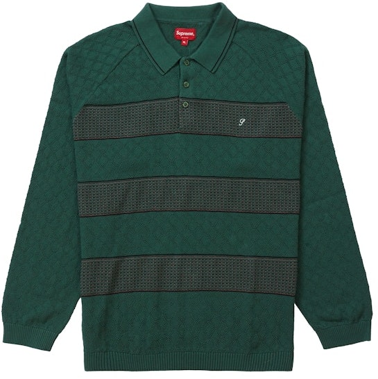 supreme-knit-stripe-l-s-polo-green