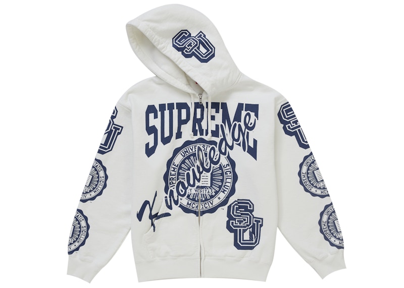 Supreme Knowledge Reigns Zip Up Hooded Sweatshirt White