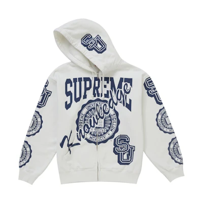 Supreme Knowledge Reigns Zip Up Hooded Sweatshirt White