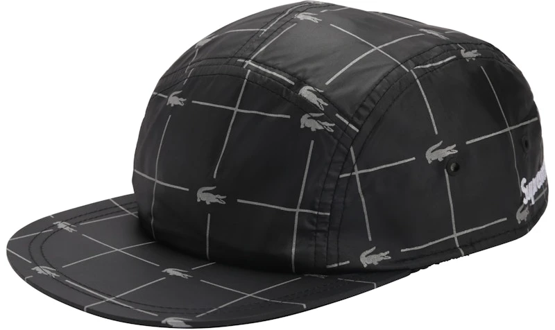 supreme-lacoste-reflective-grid-nylon-camp-cap-black