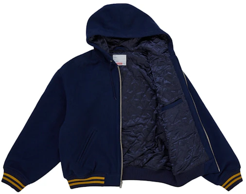 Supreme Larry Clark Hooded Varsity Jacket Navy Order Supreme Larry Clark Hooded Varsity Jacket Navy