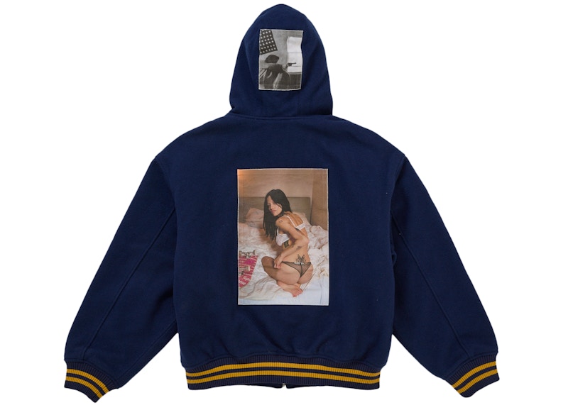 Lookbook Supreme Larry Clark Hooded Varsity Jacket Navy