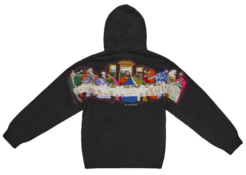 Supreme Last Supper Embroidered Zip Up Hooded Sweater Black