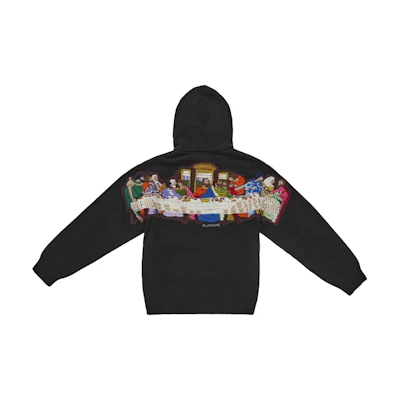 Supreme Last Supper Embroidered Zip Up Hooded Sweater Black