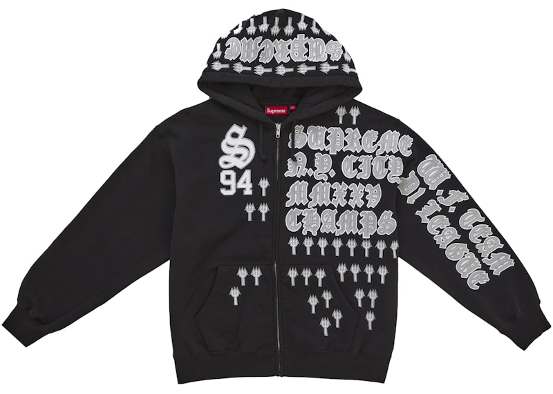 Supreme League Champs Zip Up Hooded Sweatshirt Black