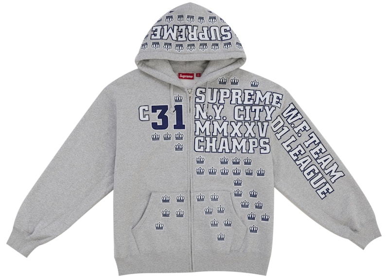 Supreme League Champs Zip Up Hooded Sweatshirt Grey