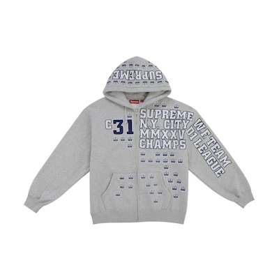 Supreme League Champs Zip Up Hooded Sweatshirt Grey