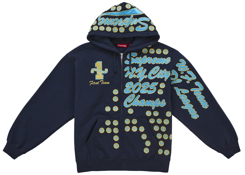 Supreme League Champs Zip Up Hooded Sweatshirt Navy