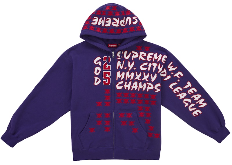 Supreme League Champs Zip Up Hooded Sweatshirt Purple
