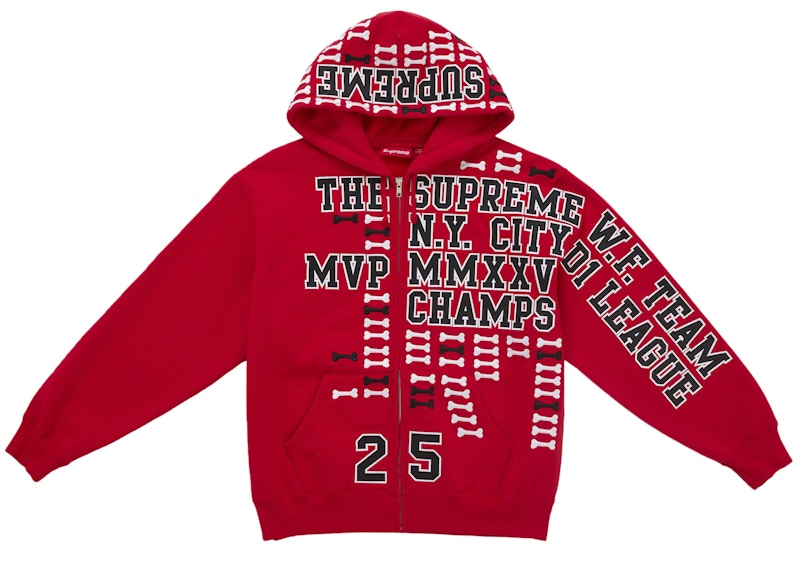 Supreme League Champs Zip Up Hooded Sweatshirt Red