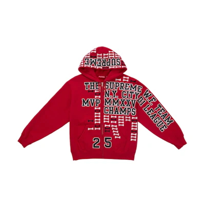 Supreme League Champs Zip Up Hooded Sweatshirt Red