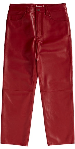 supreme-leather-5-pocket-jean-fw-22-red