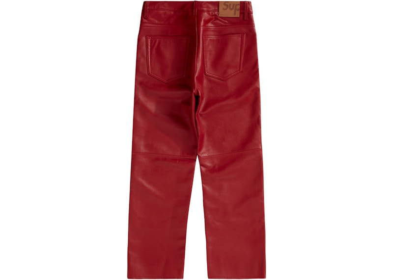 Order Supreme 皮革五袋牛仔裤 (FW22) 红色