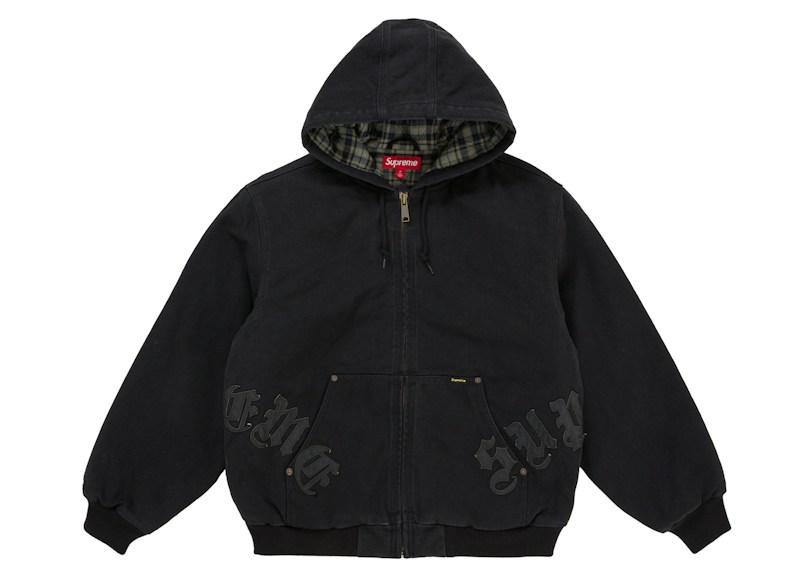 Supreme Leather Applique Hooded Work Jacket Black