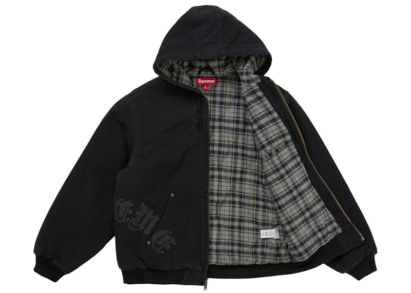 Order Supreme Leather Applique Hooded Work Jacket Black