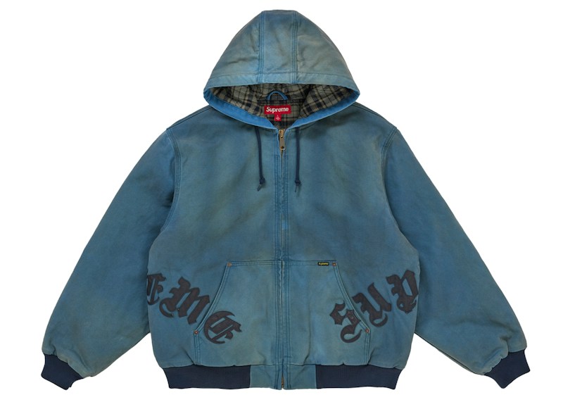 Supreme Leather Applique Hooded Work Jacket Navy