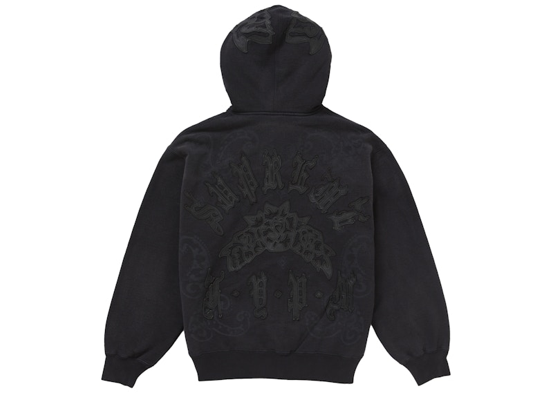 Supreme Leather Applique Zip Up Hooded Sweatshirt Black 圖 2